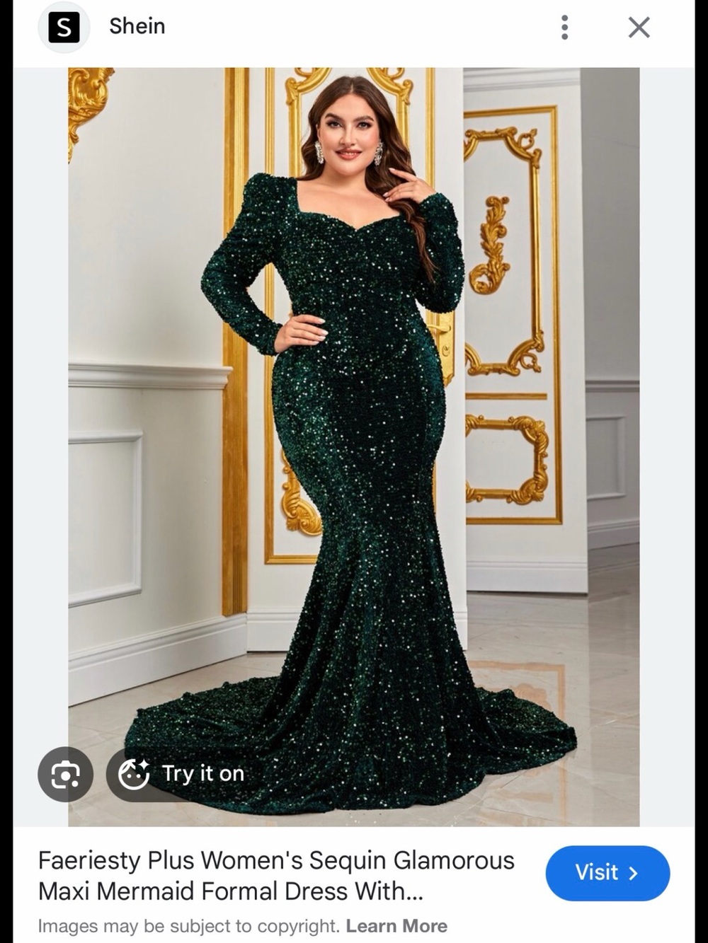 HEAR ME OUT Shein Plus Emerald Green Sequin Mermaid Formal Dress